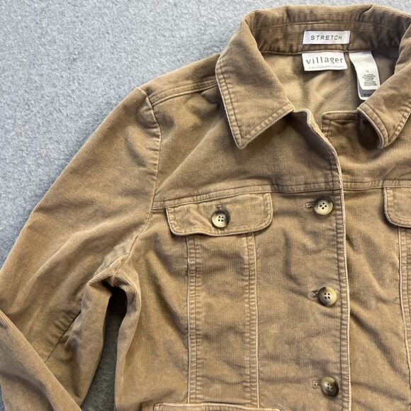 Villager Womens Corduroy Jacket 12 Beige Stretch Button Front Classic Retro Y2K - Picture 4 of 12